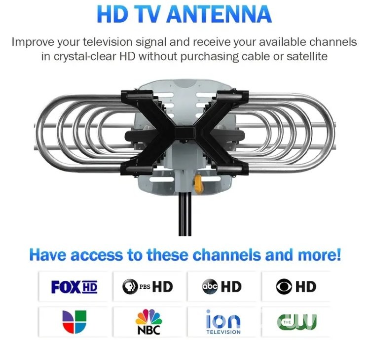 TV Antenna Outdoor 300+ Miles Range 360 Degree Rotation, Wireless Remote