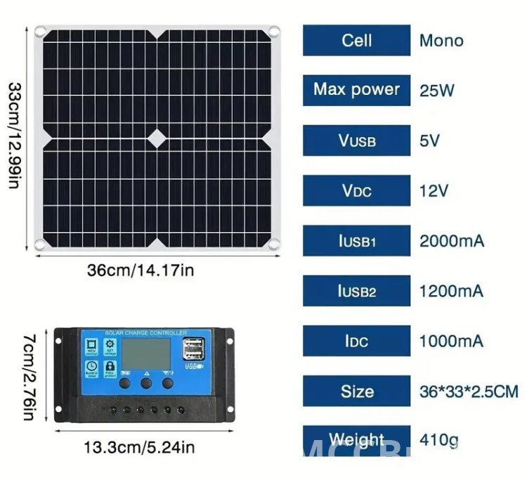 200W Solar Panel Charger Monocrystalline Silicon, Charge Controller