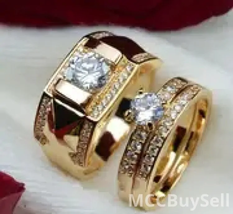 Set 14K Golden Plated Copper Couple Rings - Luxury Fashion Jewelry