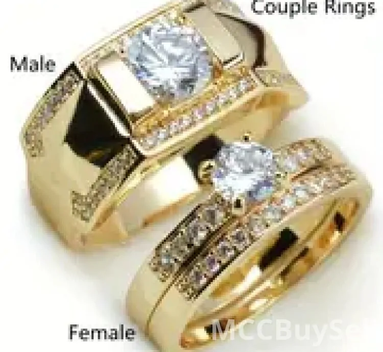 Set 14K Golden Plated Copper Couple Rings - Luxury Fashion Jewelry