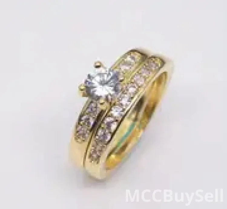 Set 14K Golden Plated Copper Couple Rings - Luxury Fashion Jewelry