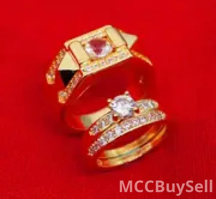 Set 14K Golden Plated Copper Couple Rings - Luxury Fashion Jewelry