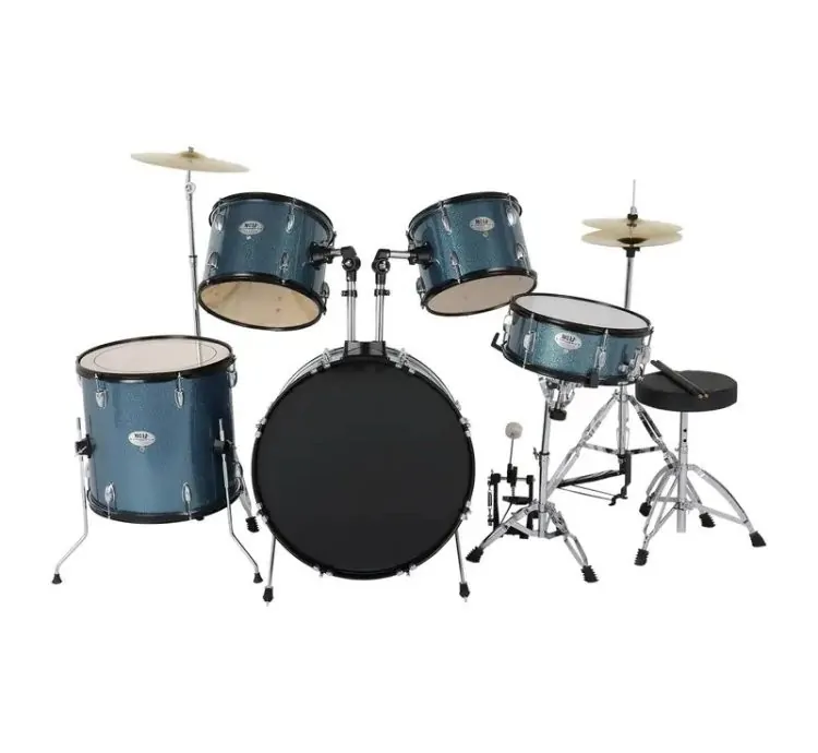 Three Pieces Drum Set Kit Pedal Drum Stick Wrench Drum Stool Black