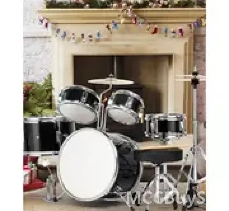 Three Pieces Drum Set Kit Pedal Drum Stick Wrench Drum Stool Black