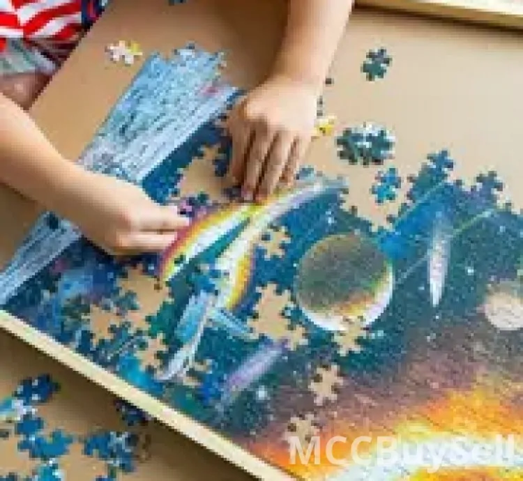 Wooden Puzzle Table Portable with 6 Sliding Drawer Organizers for Tiles Storage