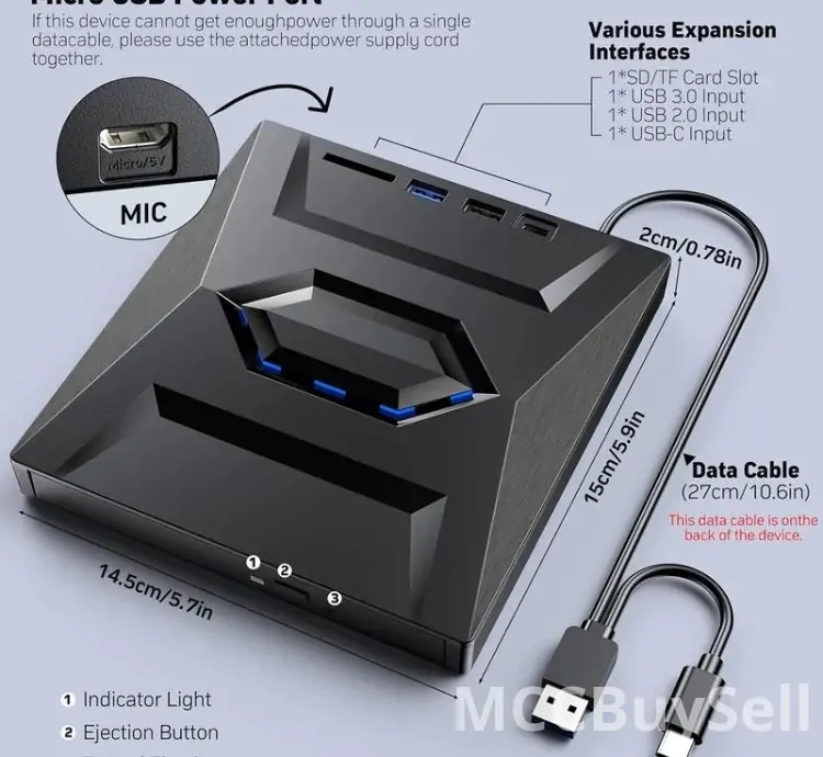 External Portable 6 in 1 Blu-Ray,  DVD/CD Burner and Player for Windows XP/7.8/10, Linux, MacOS