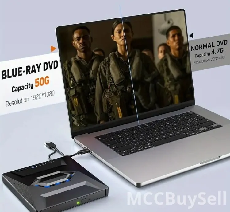 External Portable 6 in 1 Blu-Ray,  DVD/CD Burner and Player for Windows XP/7.8/10, Linux, MacOS