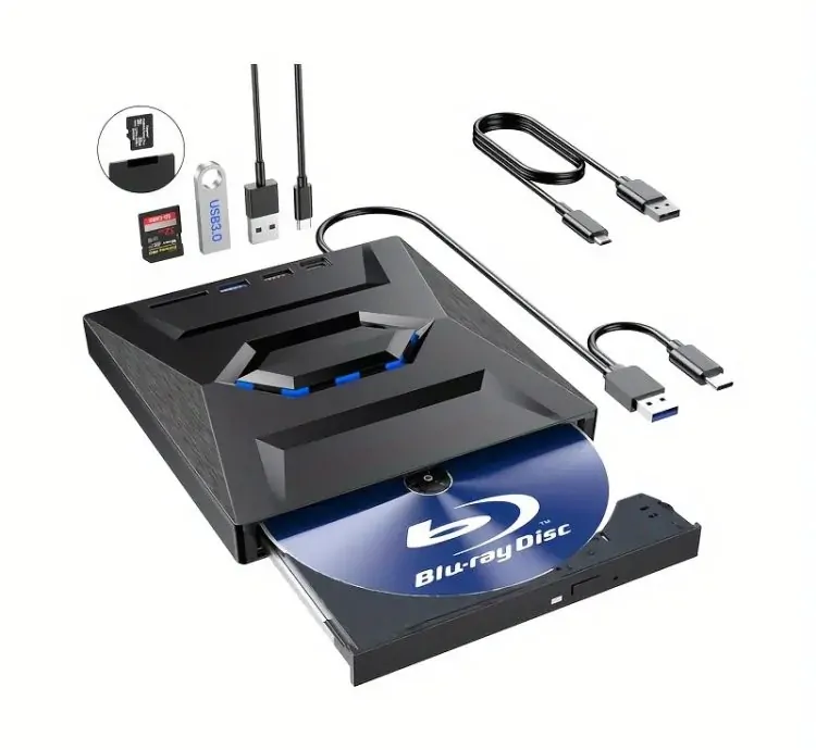 External Portable 6 in 1 Blu-Ray,  DVD/CD Burner and Player for Windows XP/7.8/10, Linux, MacOS