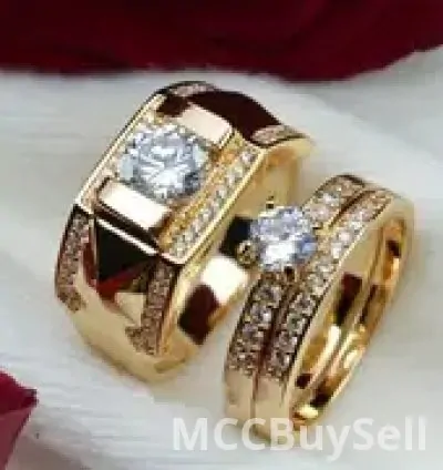 Set 14K Golden Plated Copper Couple Rings - Luxury Fashion Jewelry 4