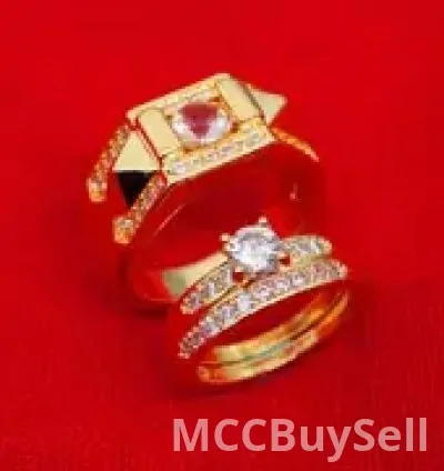 Set 14K Golden Plated Copper Couple Rings - Luxury Fashion Jewelry
