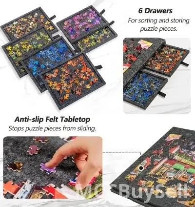 Wooden Puzzle Table Portable with 6 Sliding Drawer Organizers for Tiles Storage 7