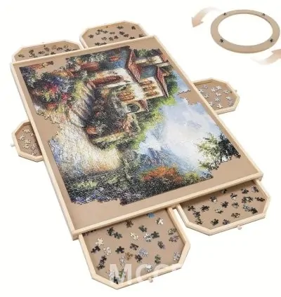 Wooden Puzzle Table Portable with 6 Sliding Drawer Organizers for Tiles Storage 5