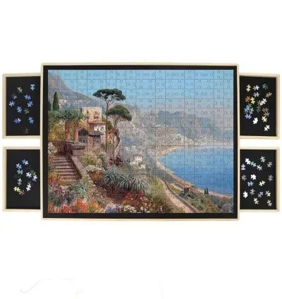 Wooden Puzzle Table Portable with 6 Sliding Drawer Organizers for Tiles Storage 4