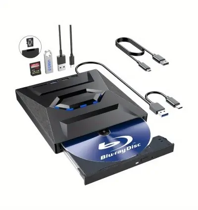 External Portable 6 in 1 Blu-Ray,  DVD/CD Burner and Player for Windows XP/7.8/10, Linux, MacOS