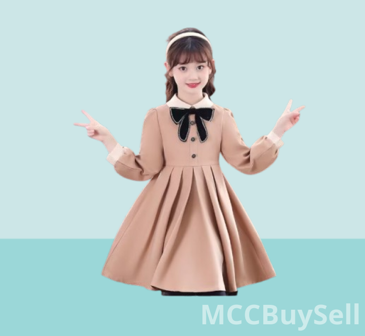 Kids' Girls' Khaki Red Long Sleeves Gown