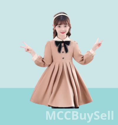 Kids' Girls' Khaki Red Long Sleeves Gown