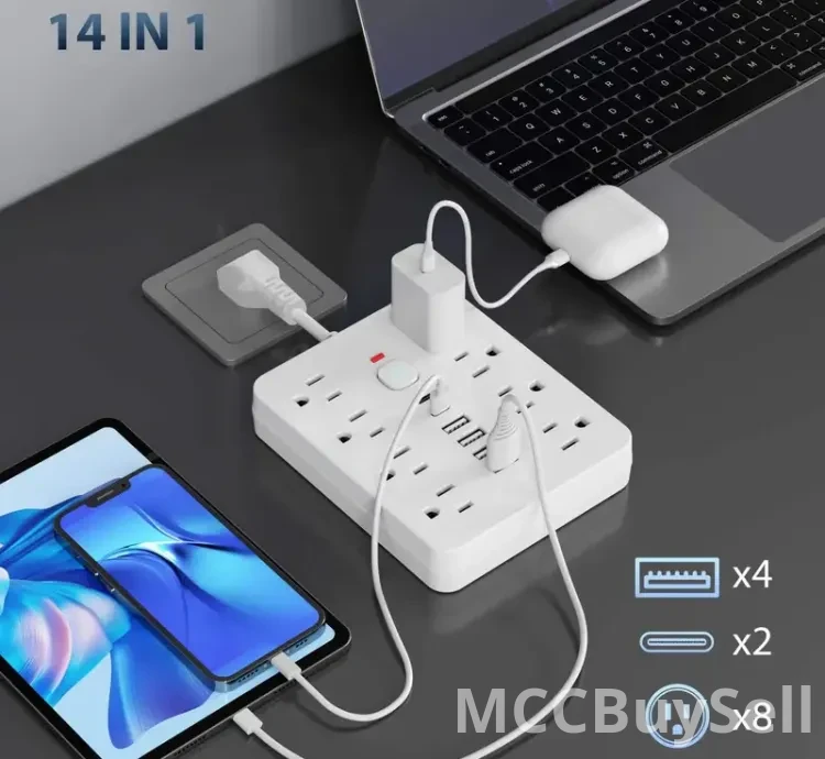 14-in-1 Power Extension Switch Multi-Purpose AC outlets