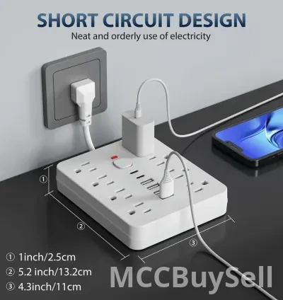 14-in-1 Power Extension Switch Multi-Purpose AC outlets 3